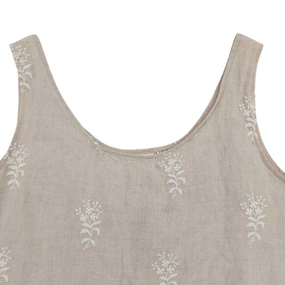 CP Shades Top Womens Small Beige Sleeveless Pure Irish Linen Embroidered Beachy - Picture 3 of 10